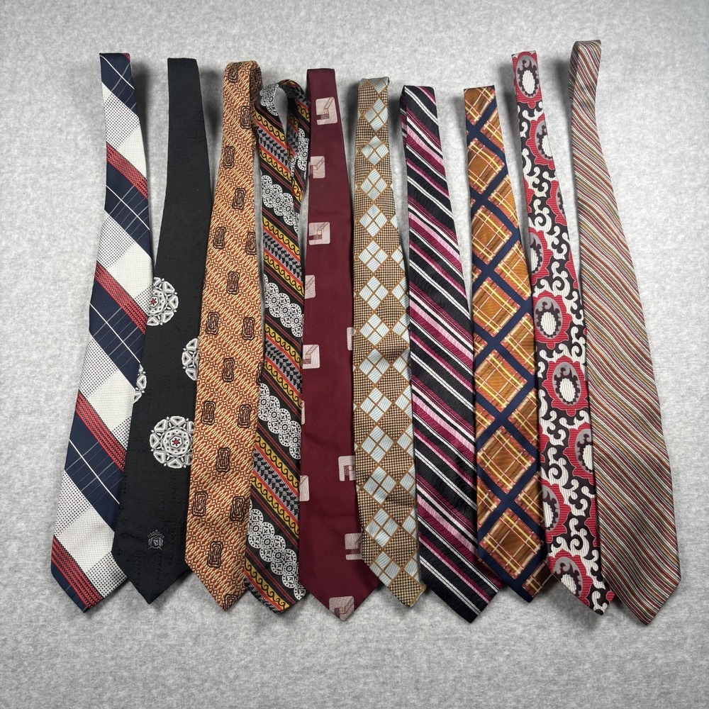 Vintage Retro Mod Tie Lot of 10 Groovy Psychedelic 60s 70s 80s Poly Silk